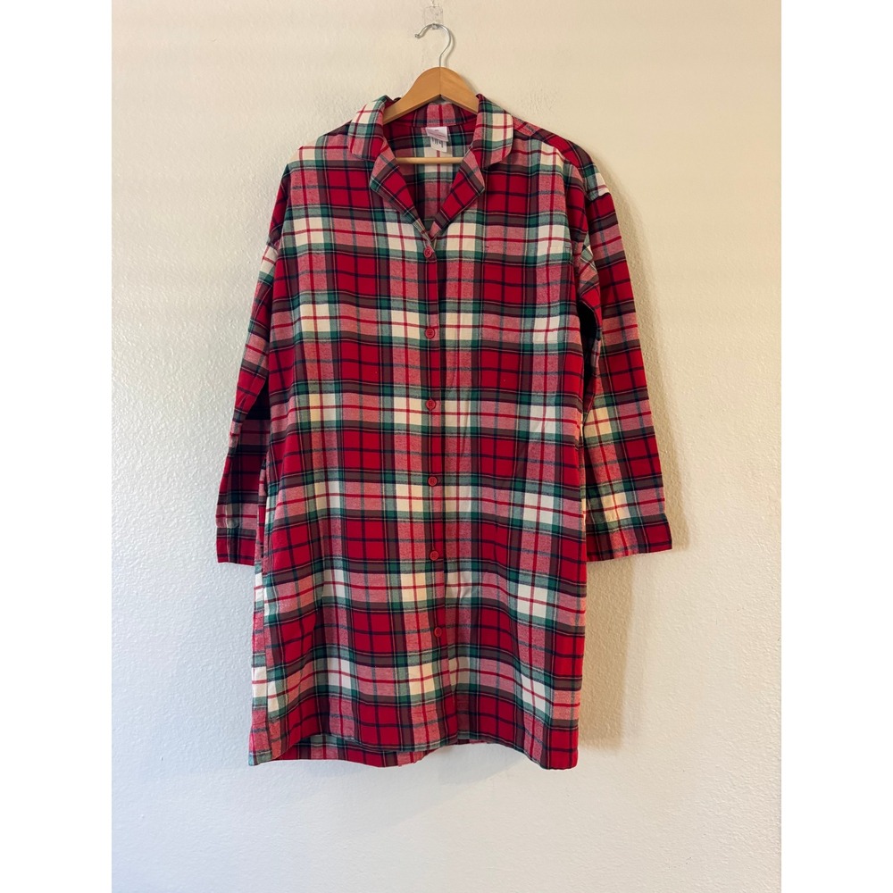Hanna Andersson Flannel Nightshirt Plaid Button Front XXS Red Green Excellent